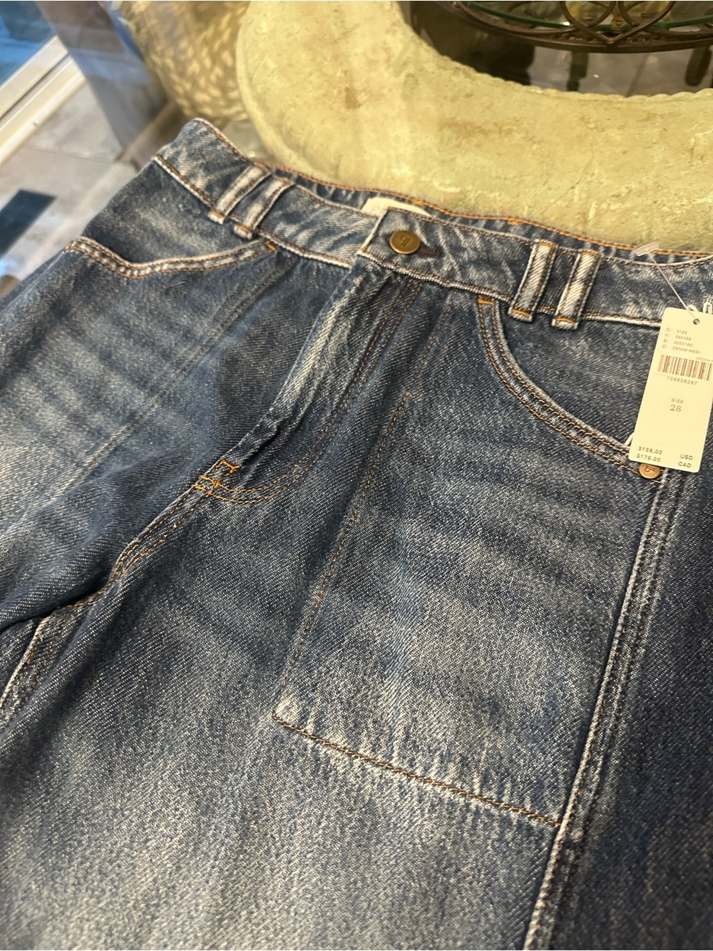 New with Tag! Anthropologie Pilcro Two-Tone Indigo Patchwork Wide-Leg Jeans 28 - Picture 9 of 9